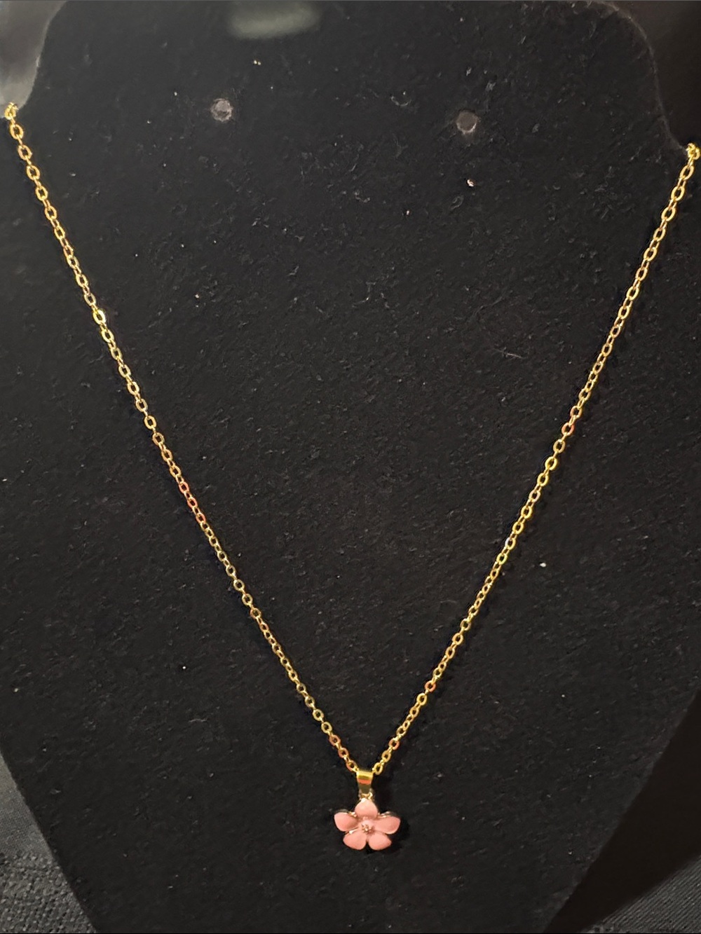 Gold Chain Necklace with Pink Flower Pendant